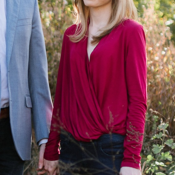 Anthropologie Tops - Anthropologie Red Draped Blouse Long Sleeve